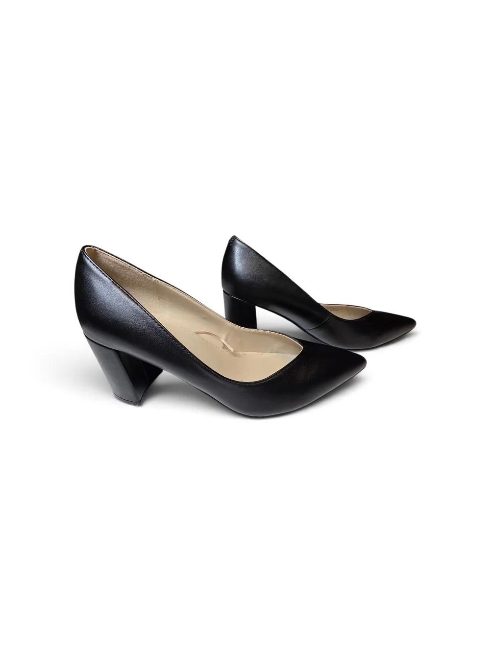 Marc Fisher LTD Zala Black Leather Block Heel Pointed Toe Pumps Size 7.5